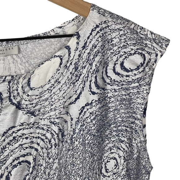 Bryn Walker Top Medium Silver Metallic Print Asymmetrical Hem Shirt Tunic - Picture 3 of 11